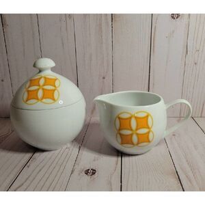 Mid Mod MIKASA PIVOTAL TANGENTS ORANGE Sugar Bowl & Lid CREAMER Ben Seibel VTG